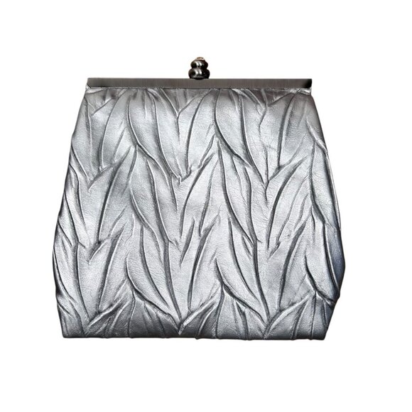 Jessica McClintock Silver Leaf Hideaway Chain Strap Clutch Bag Retro - Picture 4 of 6